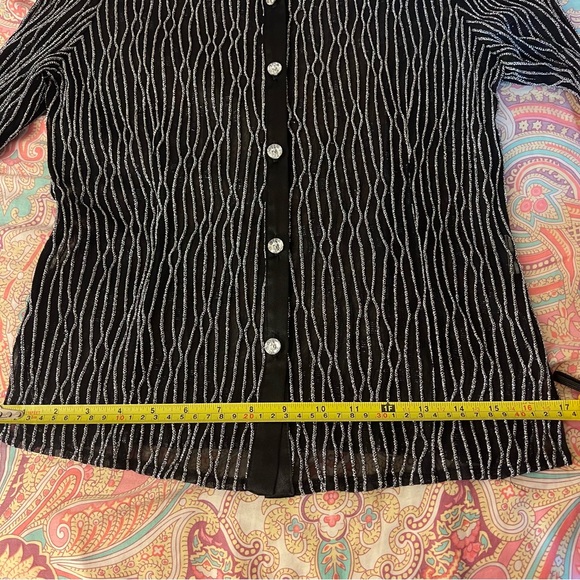 Woman Sparkly Black Long Sleeves See though Blouse - Picture 9 of 12